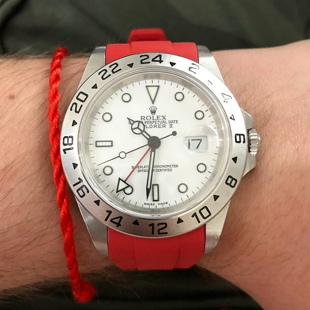 Explorer II with Red Rubber Strap on wrist