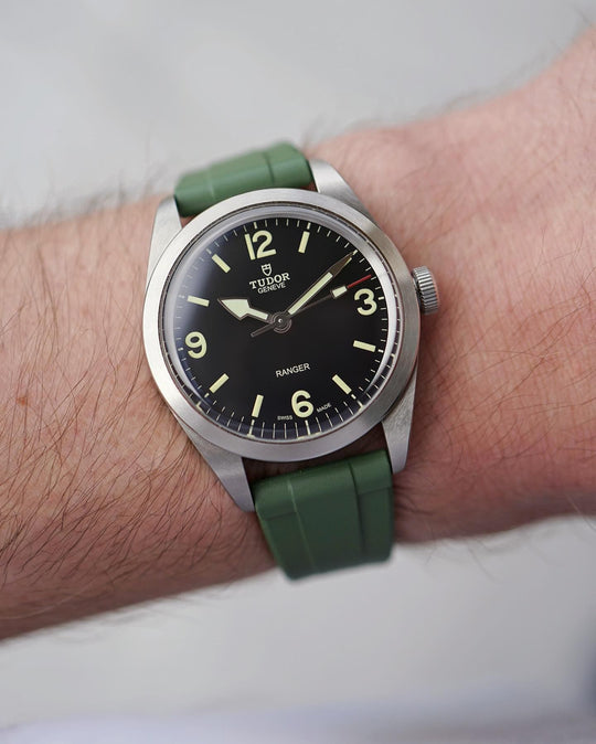 Watch on Wrist with 20mm Green Strap